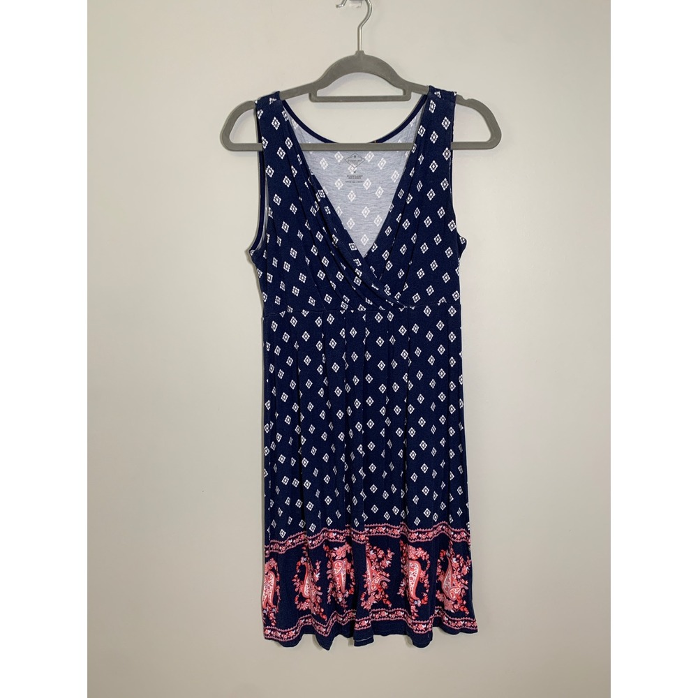St. John's Bay Sleeveless Surplice‎ Dress Women Size M Navy Blue Paisley Border